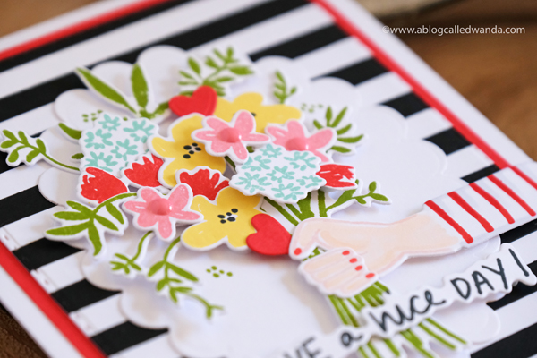 The Stamp Market Oh So Lovely and strips dies. Stamps and dies, handmade card. Floral bouquet. Card ideas by Wanda Guess