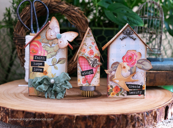 Tim Holtz Sizzix Tiny Houses dies. Bigz Dies. Distress Inks. Vintage Style crafting. Paper Houses. My Mind's Eye Gingham Gardens Collection. Florals. Wanda Guess. A Blog Called Wanda