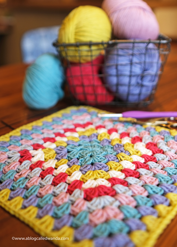 Granny Square Blanket. Debbie Bliss Rialto DK Merino Wool yarn. 4.0 hook. Beginner crochet project ideas. Wanda Guess