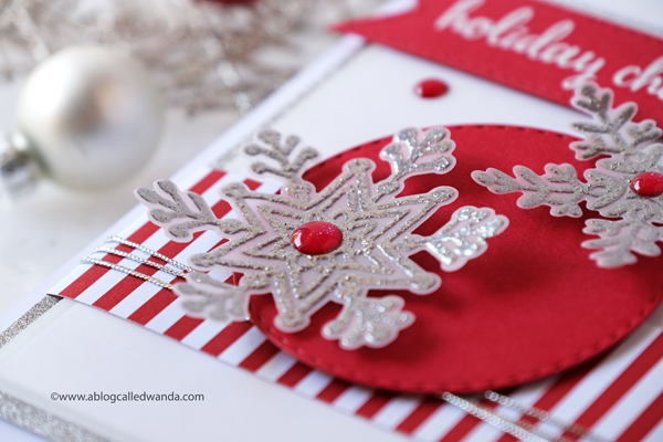 Nuvo Silver Moonlight embossing powder. Reverse Confetti snowflakes stamps and dies. Handmade holiday winter christmas card. Nuvo embossing, Wanda Guess