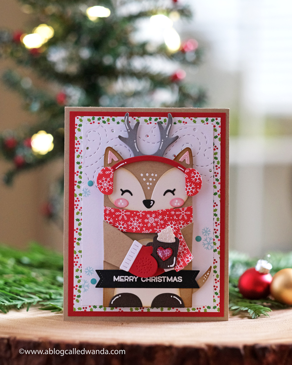 Lawn Fawn Woodland Critter Huggers Deer Winter add-ons. Christmas card with Doodlebug papers. Wanda Guess