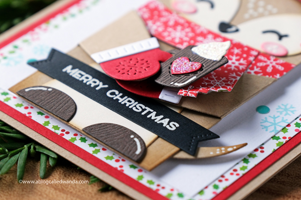 Lawn Fawn Woodland Critter Huggers Deer Winter add-ons. Christmas card with Doodlebug papers. Wanda Guess