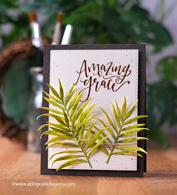 Palm Sunday handmade card. Taylored Expressions Handlettered stamps and Altenew Hibiscus Garden. Watercolors. Mijello. CAS card design ideas. Wanda Guess