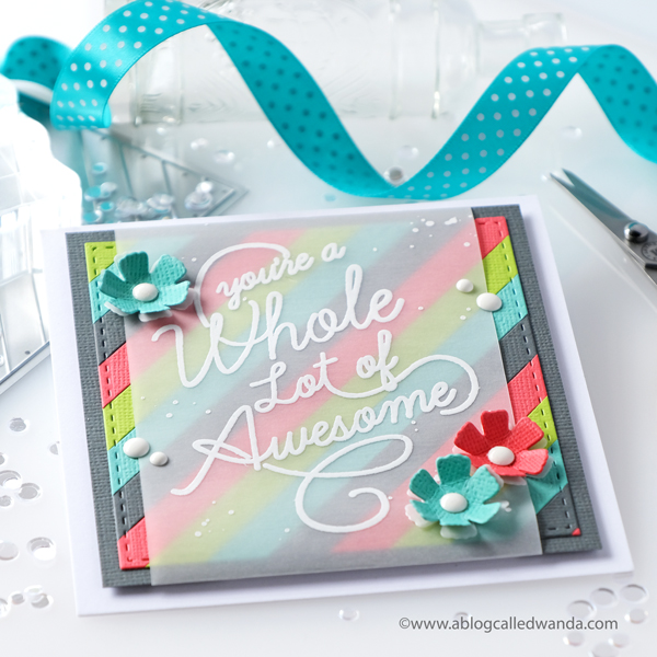 Pinkfresh Studio stamps and dies. New release blog hop. Diagonal Stripes. Awesome stamps. Embossing and vellum. Wanda Guess
