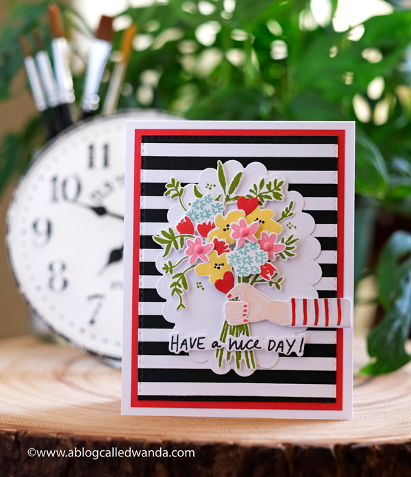 The Stamp Market Oh So Lovely and strips dies. Stamps and dies, handmade card. Floral bouquet. Card ideas by Wanda Guess