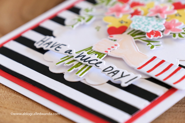 The Stamp Market Oh So Lovely and strips dies. Stamps and dies, handmade card. Floral bouquet. Card ideas by Wanda Guess