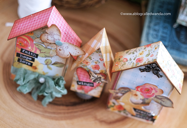 Tim Holtz Sizzix Tiny Houses dies. Bigz Dies. Distress Inks. Vintage Style crafting. Paper Houses. My Mind's Eye Gingham Gardens Collection. Florals. Wanda Guess. A Blog Called Wanda