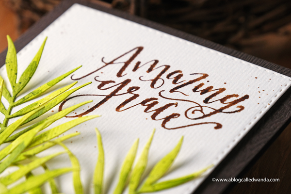 Palm Sunday handmade card. Taylored Expressions Handlettered stamps and Altenew Hibiscus Garden. Watercolors. Mijello. CAS card design ideas. Wanda Guess