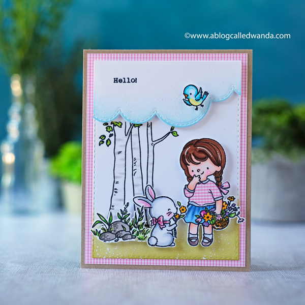Hello Bluebird new release. Picked for You stamp set, Pathway stamp, copic markers, cheerful card ideas, gingham paper, wanda guess