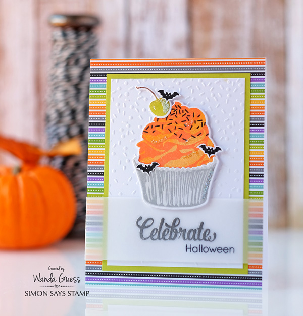 Halloween card. Taylored Expressions Cupcake stamps! Bats and stripes too! Wanda Guess