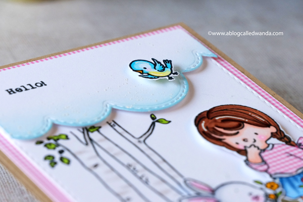 Hello Bluebird new release. Picked for You stamp set, Pathway stamp, copic markers, cheerful card ideas, gingham paper, wanda guess