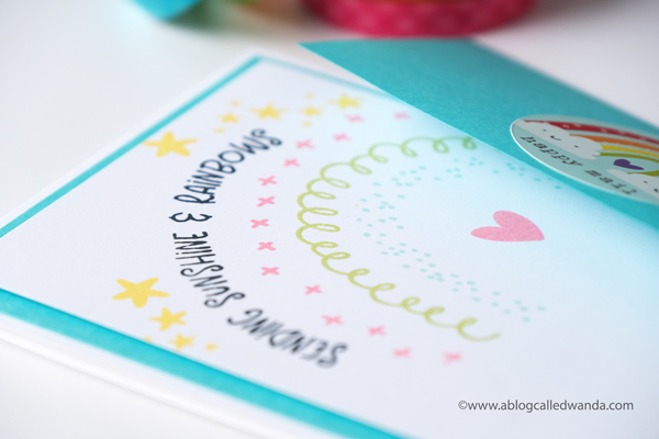 Taylored Expressions new card kit. Somewhere over the rainbow card kit. Rainbow stamps and dies. Handmade cards. Wanda Guess