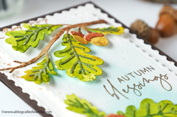 The Greetery new release fall 2020. Gathered Blessings Release. Might Oak Botanicuts, Fall card ideas, Postage stamp dies, pretty postmarks, Mijello water colors, autumn card ideas, wanda guess