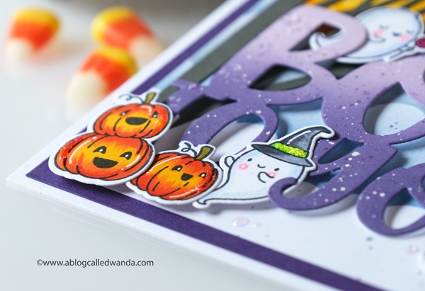 hello bluebird, hello bluebird stamps and dies, frightful little bits, hey boo, trees, dies, halloween card, card ideas, handmade, copics, ink blending, distress inks, stickles, ghosts, stamps, wanda guess, a blog called wanda