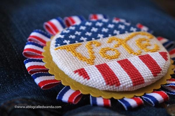 cross stitching, cross stitch, summer house stitche workes, stitched modern, sister suffragette pattern, voting pin, vote cross stitch, handmade pin, rock the vote, easy cross stitch, wanda guess