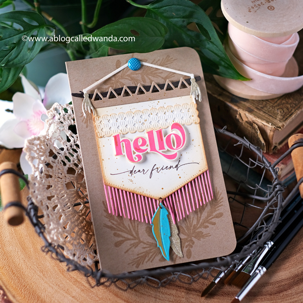 The Greetery new release Winter Wanderer Collection. Boho Banner Dies, Bigger Blooms, Macrame Dies, handmade cards, Opposites Attract stamp set, Simply Wonderful stamp set. Stamps and dies from The Greetery. Boho chic cards. DIY. Wanda Guess