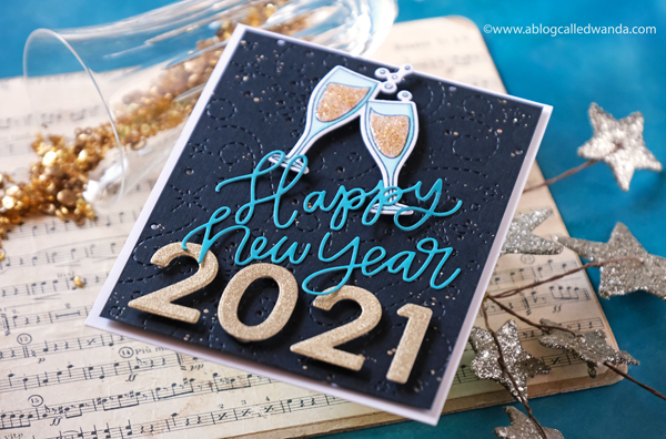 new years card, new year's eve, card, stamps, dies, champagne, pretty pink posh happy new year, ellen hutson twirling flurries, new year card ideas, celebrate, papercrafting, handmade, wanda guess