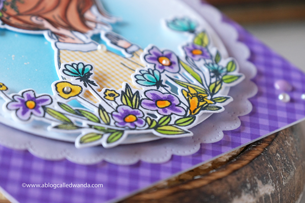 waffle flower, waffle flower new release, waffle flower hopeful, waffle flower stitchables, stitching die cuts, cross stitch on paper, praying girl, copics, distress ink blending, cross stitch cards, beehive, blog hop, wanda guess, a blog called wanda