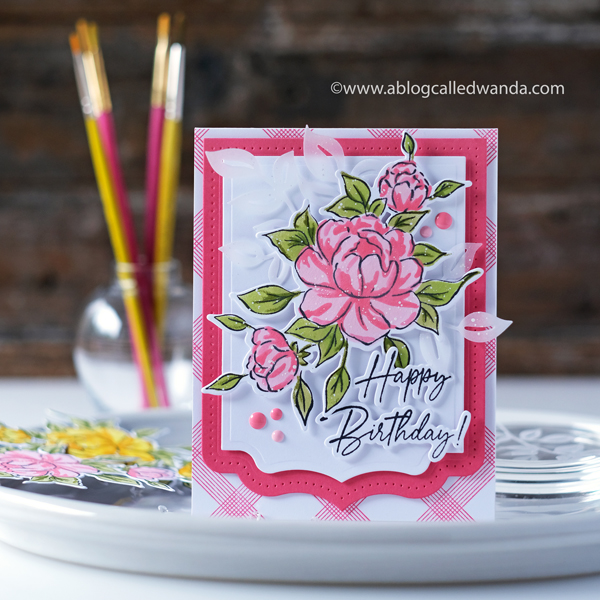 pinkfresh studio, new stamps and dies, new release, pinkfresh studio stamps, roses, stencils, florals, handmade card, card ideas, card layout, happy birthday sentiments, choose hope stamps dies and stencils, curvy leaves, blog hop, wanda guess