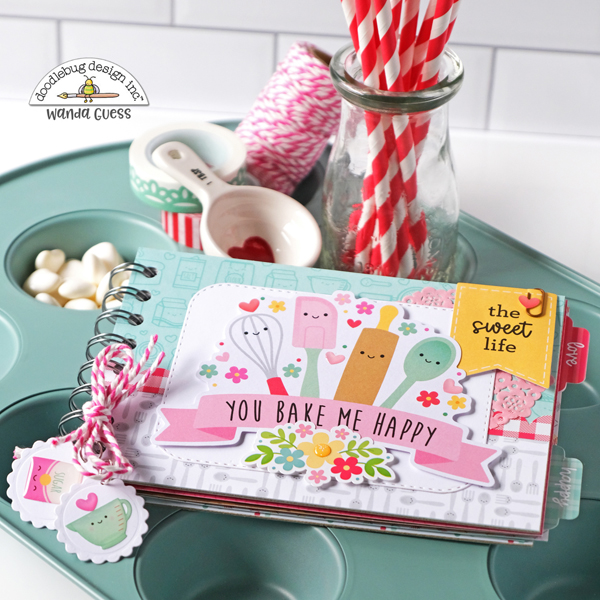 doodlebug design, doodlebug paper, doodlebug design team, Doodlebug made with love collection, handmade, papercrafting, recipe book, baking, cinch, hand binding, make your own recipe book, wanda guess, a blog called wanda