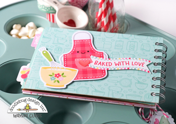 doodlebug design, doodlebug paper, doodlebug design team, Doodlebug made with love collection, handmade, papercrafting, recipe book, baking, cinch, hand binding, make your own recipe book, wanda guess, a blog called wanda