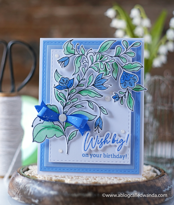 pinkfresh studio, pinkfresh studio folk garden, pinkfresh studio stamps and dies, florals, flowers, stencils, floral card, birthday card, pinkfresh studio blog hop, handmade, spring, bow dies, wanda guess, a blog called wanda