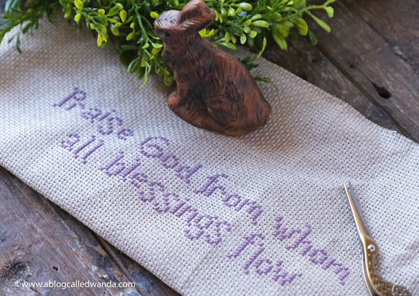 cross stitching, cross stitch, counted cross stitch, easter, spring, home decor for easter, spring doxology by rabbit valley studio, rabbit valley studio cross stitch, bunnies, faith, wanda guess, a blog called wanda