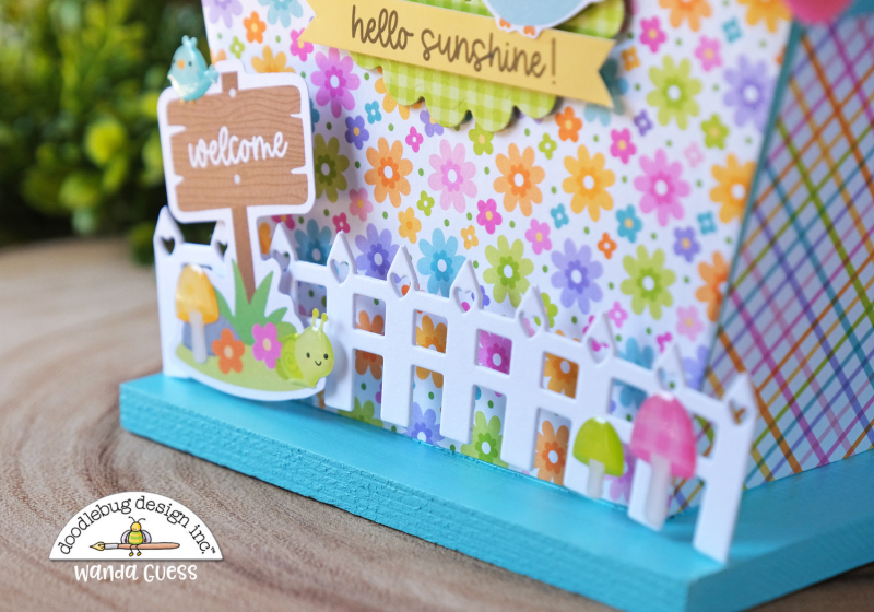 Doodlebug, Doodlebug paper, Doodlebug Fairy Garden Collection, Doodlebug stamps and dies, Decorate birdhouse with paper, diy birdhouse, wanda guess, a blog called wanda