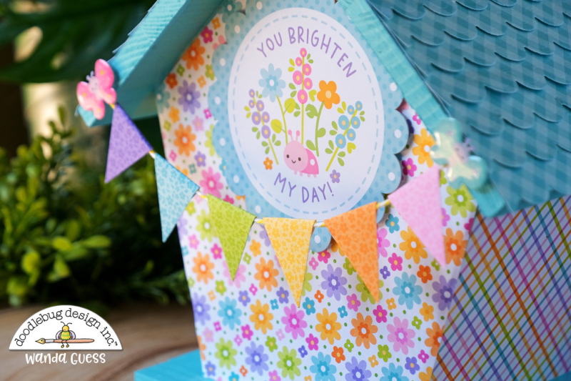 Doodlebug, Doodlebug paper, Doodlebug Fairy Garden Collection, Doodlebug stamps and dies, Decorate birdhouse with paper, diy birdhouse, wanda guess, a blog called wanda