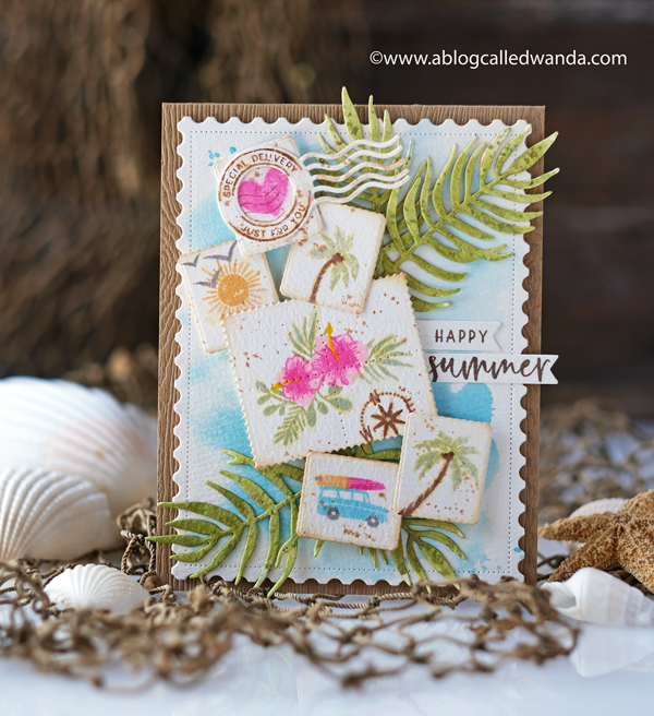 the greetery, the greetery stamps, the greetery dies, destination stamp set, palms, pretty postmarks, the greetery design team, tgif, hawaii, aloha, summer, card ideas, card layout, wanda guess for the greetery