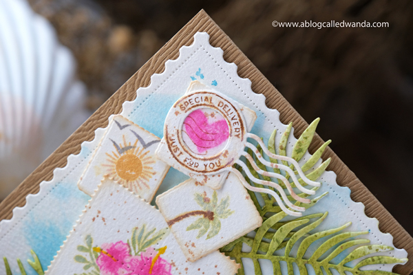 the greetery, the greetery stamps, the greetery dies, destination stamp set, palms, pretty postmarks, the greetery design team, tgif, hawaii, aloha, summer, card ideas, card layout, wanda guess for the greetery