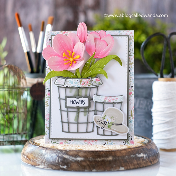 The Greetery, The Greetery Spring Market, The Greetery new release, The Greetery stamps and dies, stamping, die cutting, cardmaking, card ideas, stamping, make your own cards, Tulips botanicuts, Flowers, Market Basket Die, Holding Hands stamp set, Flower market bouquet, inks, wanda guess, a blog called wanda