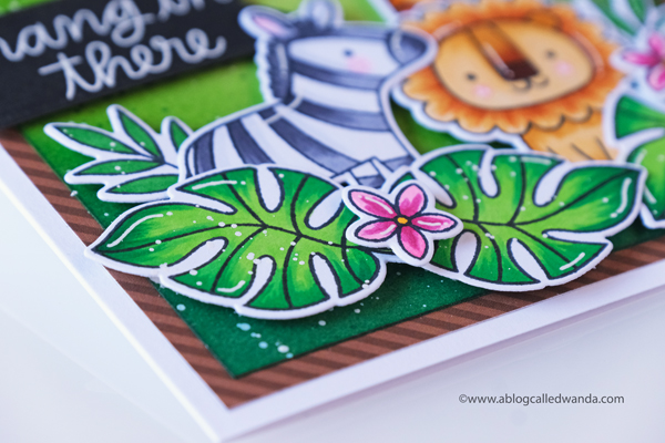 Pretty Pink Posh June 2020 new release blog hop. Jungle themed stamps and dies. Jungle Friends stamp set, Monkey Friends stamp set, Tropical Toucans stamp set, Animal Signs stamp set, Hibiscus Flowers stamp set, Copics, Distress ink blending backgrounds. Wanda Guess