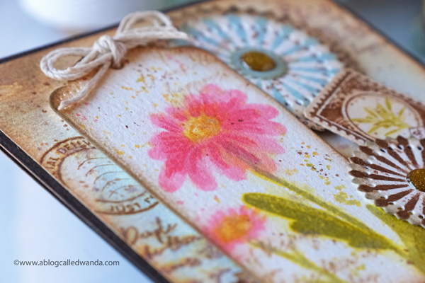 The Greetery Inspiration Friday. The Greetery Design Team. Distress Inks. Vintage theme card with stamps and dies. Watercolor with distress ink. The Greetery Oopsie Daisy, The Greetery Pretty Postmarks, The Greetery Pinwheel Party, The Greetery Speed Tagging. Wanda Guess Card layout ideas