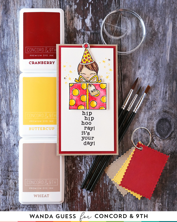 Concord & 9th Feature Friday. Watercolor with ink pads! New color collection from Concord and 9th. Winter Wear, Daily Wear, Fashion Wear. Birthday card ideas, slimline card ideas, wanda guess. 