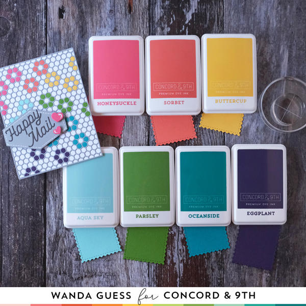 Concord & 9th, Concord and 9th, new color collection, new ink pads, new cardstock, hexagon designer dies, sew happy hearts dies, hexagon labels dies, card layouts, hexagon cards, wanda guess