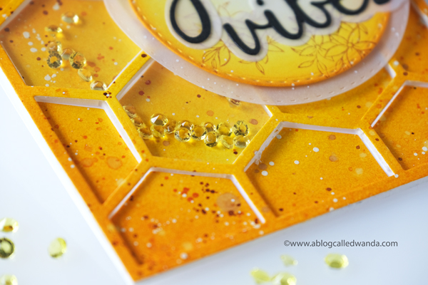 Pinkfresh Studio new release blog hop. Hexagon stamps and dies. Sentiment phrases. Vellum, Honeycomb card, Distress Ink blending, shaker card ideas, wanda guess