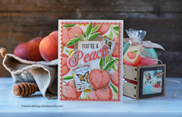 The Greetery new release destination summer july 2020. The Greetery Peachy Keen, Just Peachy, Create a Crate stamps and dies. Peach stamp set. Peaches stencils. Treat and favor box ideas. Farmers market card. Prima Fruit Paradise stickers and paper. Wanda Guess. 