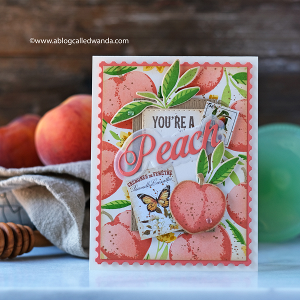 The Greetery new release destination summer july 2020. The Greetery Peachy Keen, Just Peachy, Create a Crate stamps and dies. Peach stamp set. Peaches stencils. Treat and favor box ideas. Farmers market card. Prima Fruit Paradise stickers and paper. Wanda Guess.