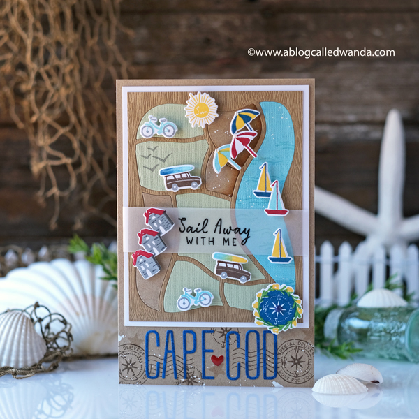 The Greetery new release destination summer july 2020. Maps stamps and dies and stencils. Destination stamp set, Destination Summer stamp set, Maps dies and stencils all from The Greetery. Cape Cod, Sedona, destination cards. Maps cards. Card layouts. Wanda Guess