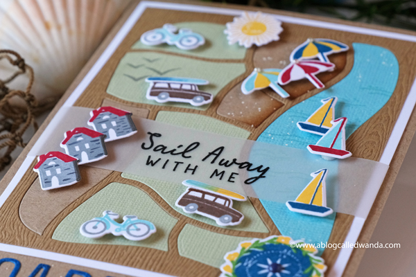 The Greetery new release destination summer july 2020. Maps stamps and dies and stencils. Destination stamp set, Destination Summer stamp set, Maps dies and stencils all from The Greetery. Cape Cod, Sedona, destination cards. Maps cards. Card layouts. Wanda Guess