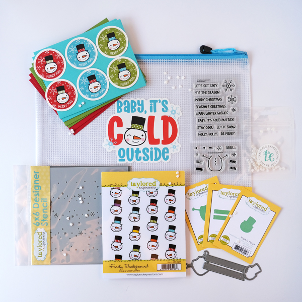 Taylored Expressions Card Kit, Baby it's cold outside card kit, snowman card kit, snowman stamps and dies, winter, christmas, handmade cards, card layout ideas, wanda guess