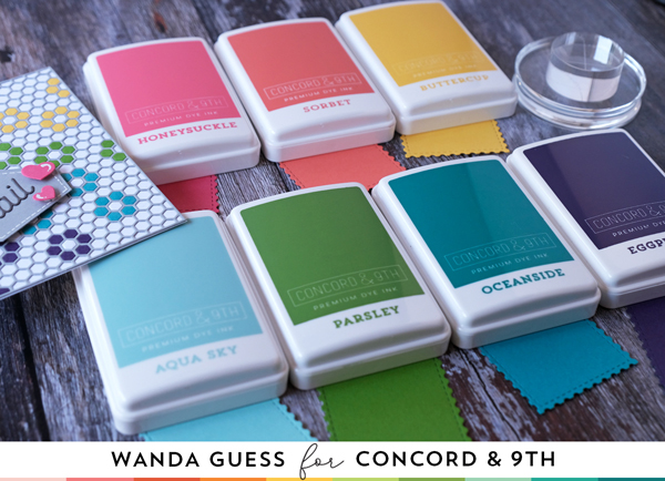 Concord & 9th, Concord and 9th, new color collection, new ink pads, new cardstock, hexagon designer dies, sew happy hearts dies, hexagon labels dies, card layouts, hexagon cards, wanda guess