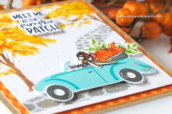 The Greetery new release fall 2020. Gathered Blessings release. Top Down Day Autumn, Fir and Foliage stencils, fall card, The Greetery design team. Wanda Guess.