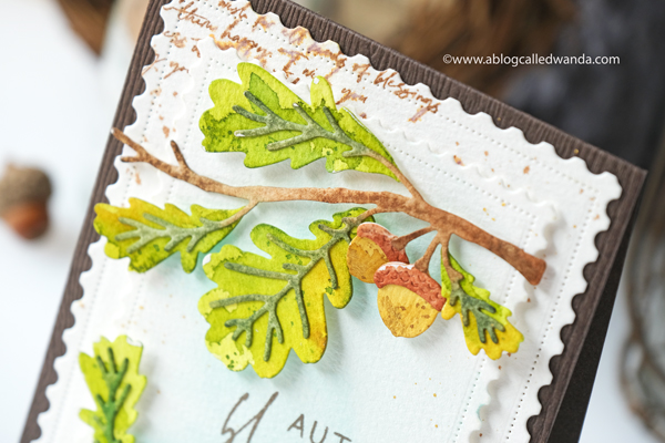 The Greetery new release fall 2020. Gathered Blessings Release. Might Oak Botanicuts, Fall card ideas, Postage stamp dies, pretty postmarks, Mijello water colors, autumn card ideas, wanda guess