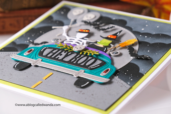 Spellbinders dies, New Spellbinders, Sunday Drive Dies, Sunday Drive Halloween Dies, Halloween Card, MFT cloud stencil, Handmade card, stamps and dies, Fun handmade halloween card, crafts, diy, wanda guess, A blog called wanda