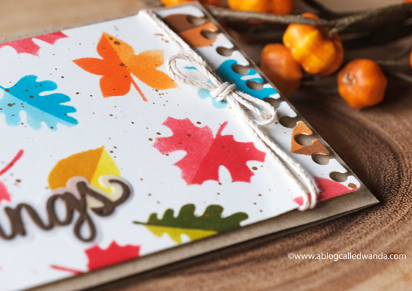 Photoplay Paper Say it with Stamps! Stamps and dies. Slimline card ideas. Fall Cards. Leaf Stencils. Blessings card. Thanksgiving, Autumn. DIY Crafts. Wanda Guess