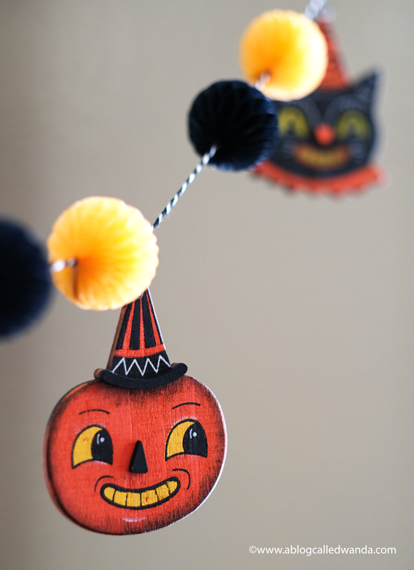 halloween decor, halloween decorations, tiered tray ideas, halloween fun, festive, decorations, party, garland, honeycomb balls, vintage halloween, wanda guess