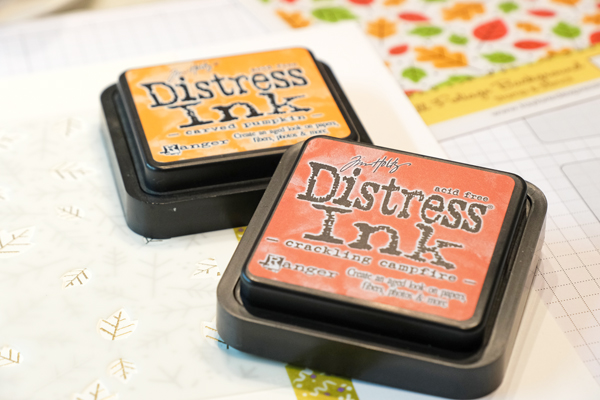 Taylored Expressions Fall Foliage Background, Taylored Expressions Handlettered stamps, stamping, die cutting, Thanksgiving card, Leaves, Stencils, Distress Inks, Blender Brushes, handmade card ideas, card layouts, Wanda Guess, A Blog Called Wanda