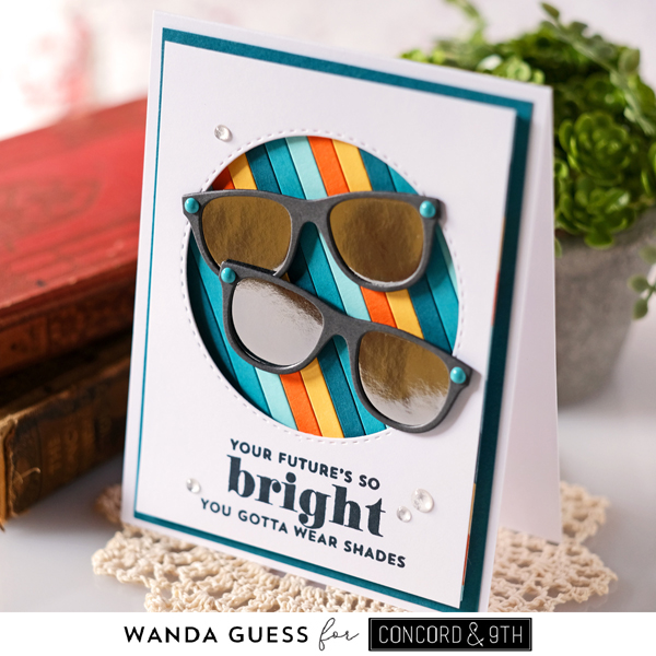 Concord & 9th new release, Concord and 9th stamps and dies, Bright Eyes bundle stamps and dies, sunglasses card, stripes card ideas, sunglasses die, wanda guess